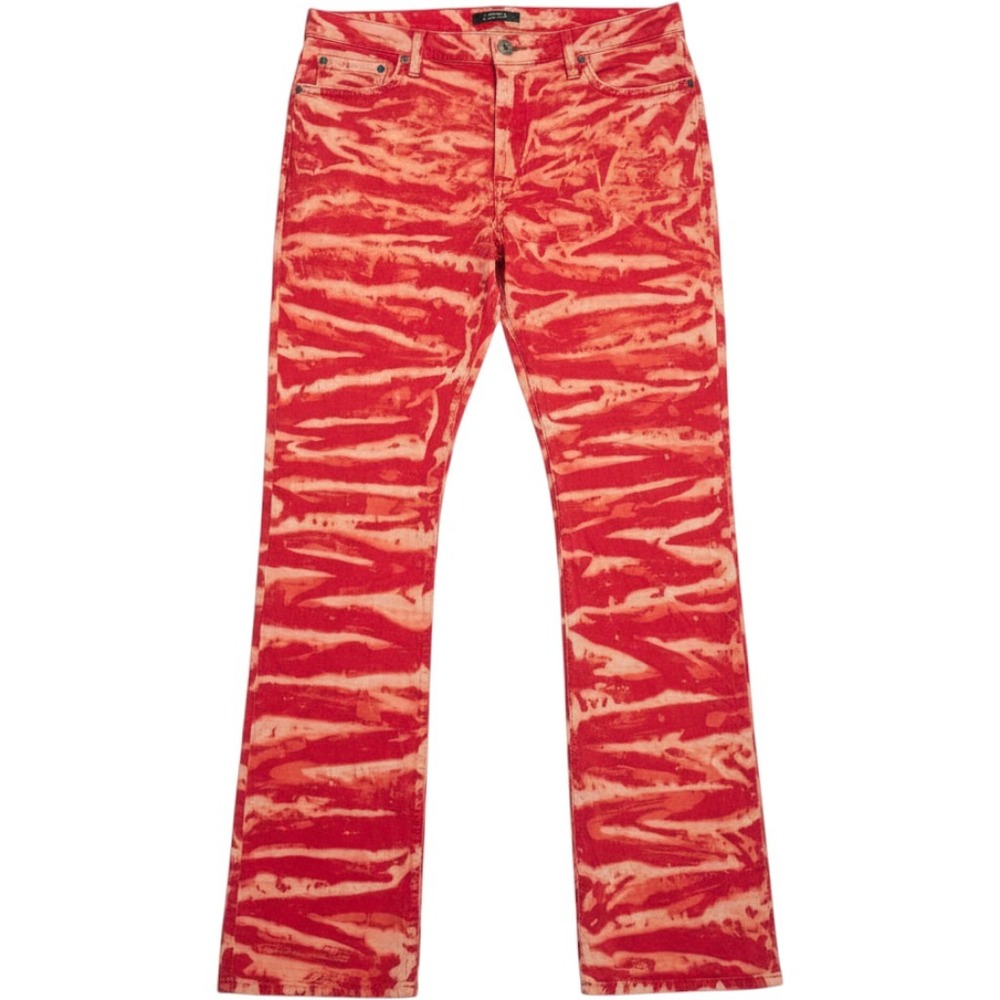 Robins Jean Red Tie Dye Crystal Long Flap Wing Studded Straight Pants Mens 38x37